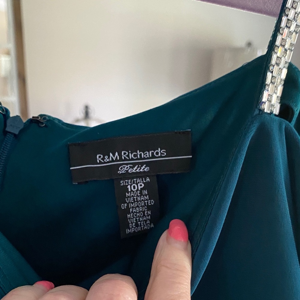 R&M Richards Teal Formal Jumpsuit with Embellished Straps. - Picture 2 of 5